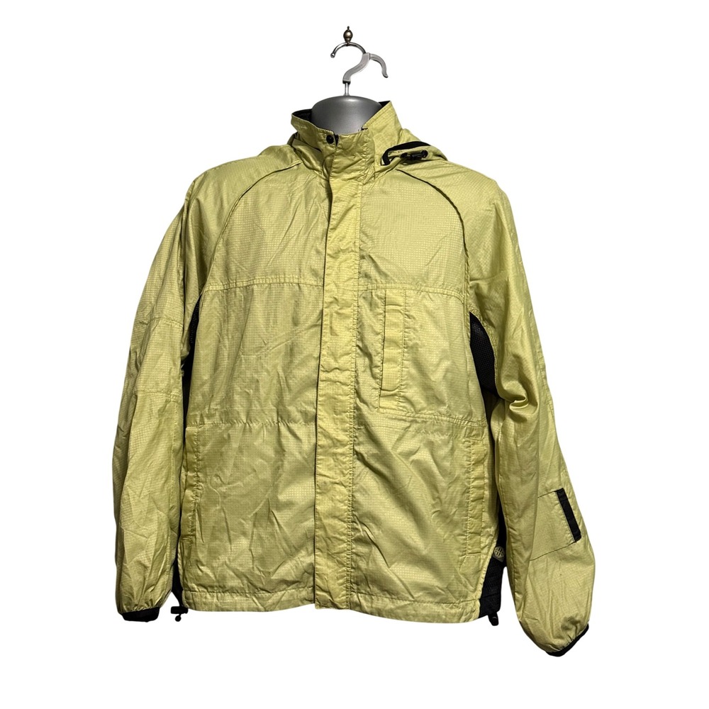Old Navy Mens Lime Green Ripstop Windbreaker Jacket Mesh Vented Hooded Small